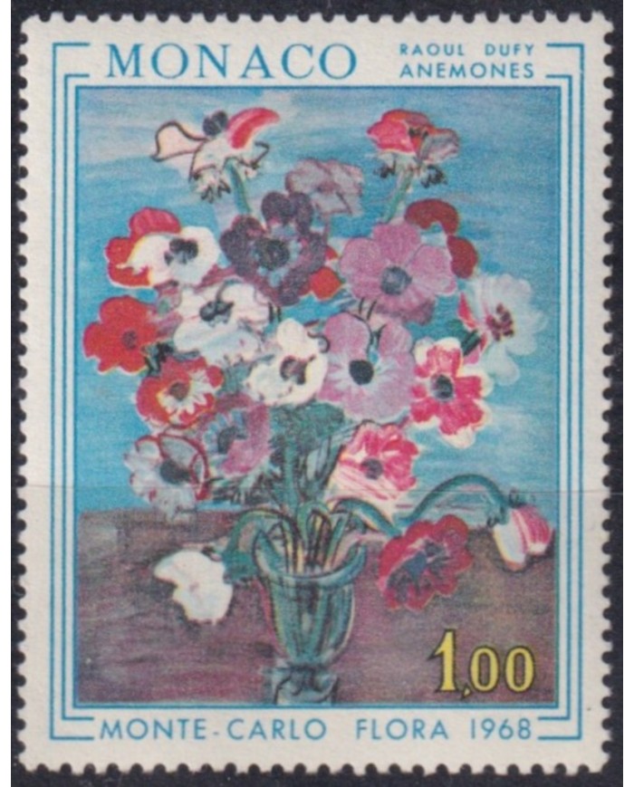 F-EX61714 MONACO MNH 1968 ART PAINTING ANEMONES RAOUL DUFFY FLOWER FLORES.