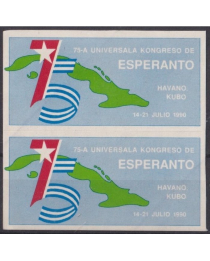 F-EX61770 CUBA 1990 RARE CINDERELLA ESPERANTO HABANA CONGRESS PAIR.