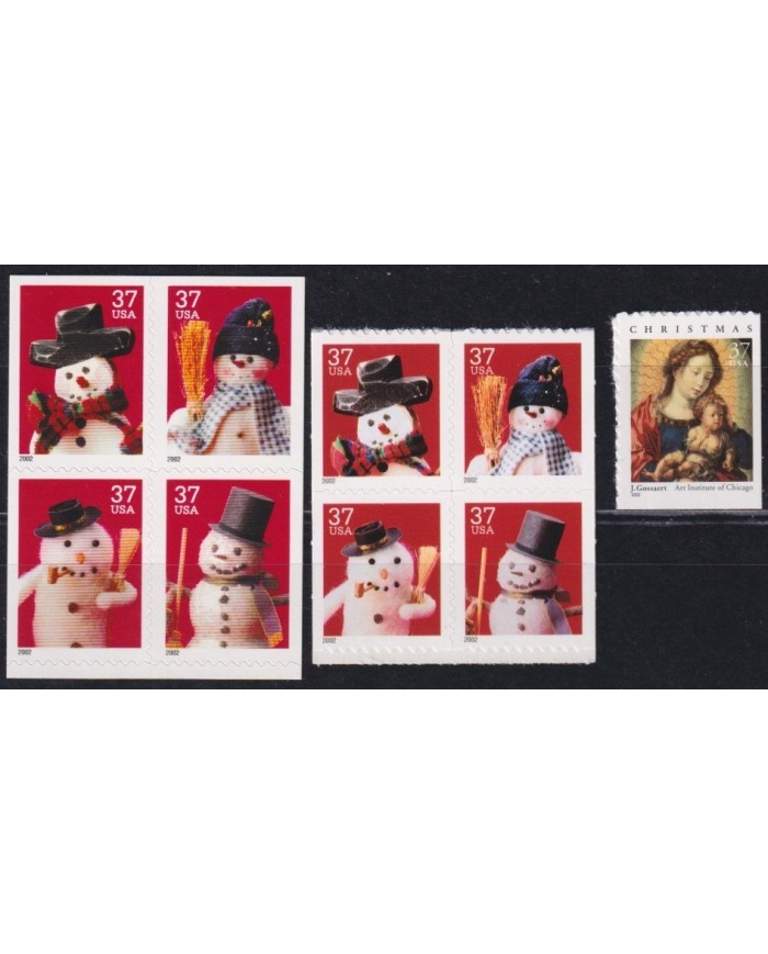 F-EX61401 USA US MNH 2002 CHRISTMAS NAVIDAD SNOW GOSSAERT ART PAINTING.