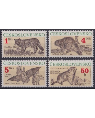 F-EX61662 CZECHOSLOVAKIA MNH 1990 WILDLIFE NATURE BAT MARMOTA CASTOR WILD CAT.
