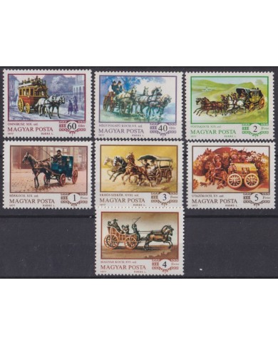 F-EX61635 HUNGARY MNH 1977 HISTORIC HORSE DRAW VEHICLES CARRIAGE.