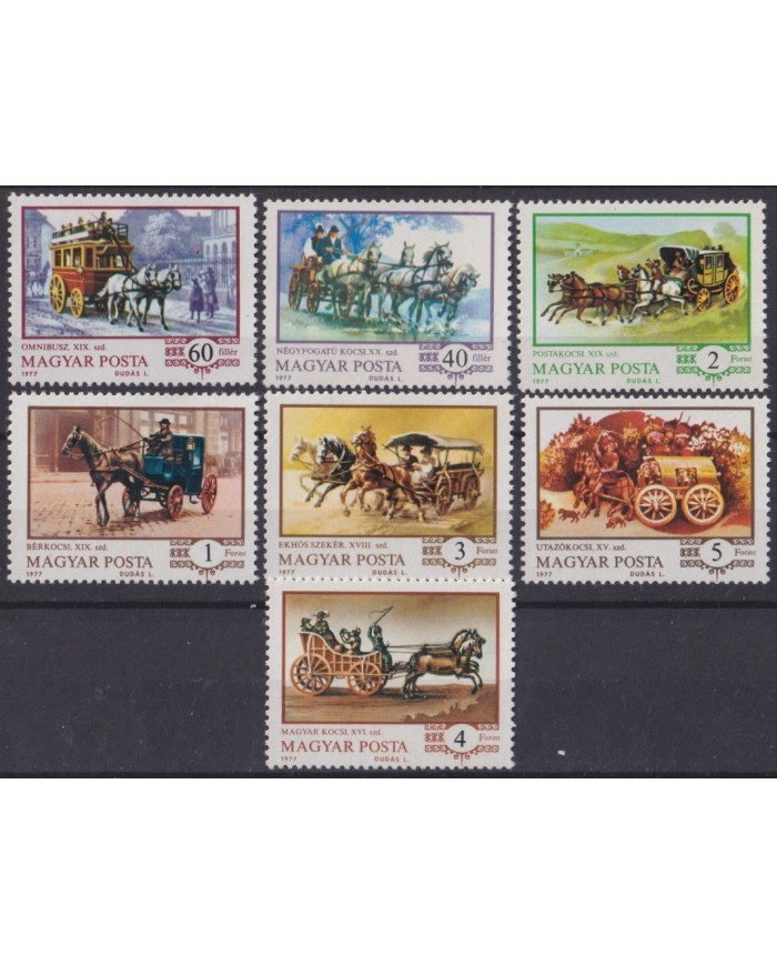 F-EX61635 HUNGARY MNH 1977 HISTORIC HORSE DRAW VEHICLES CARRIAGE.