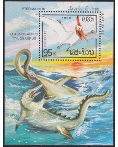 F-EX61606 LAOS MNH 1988 JUVALUX PREHISTORIC FAUNA DINOSAUR TYLOSAURIUS.