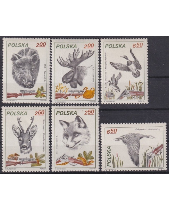 F-EX61599 POLAND MNH 1983 HAUNTING FAUNA WILD PIG BIRD DUCK ANTELOPE.