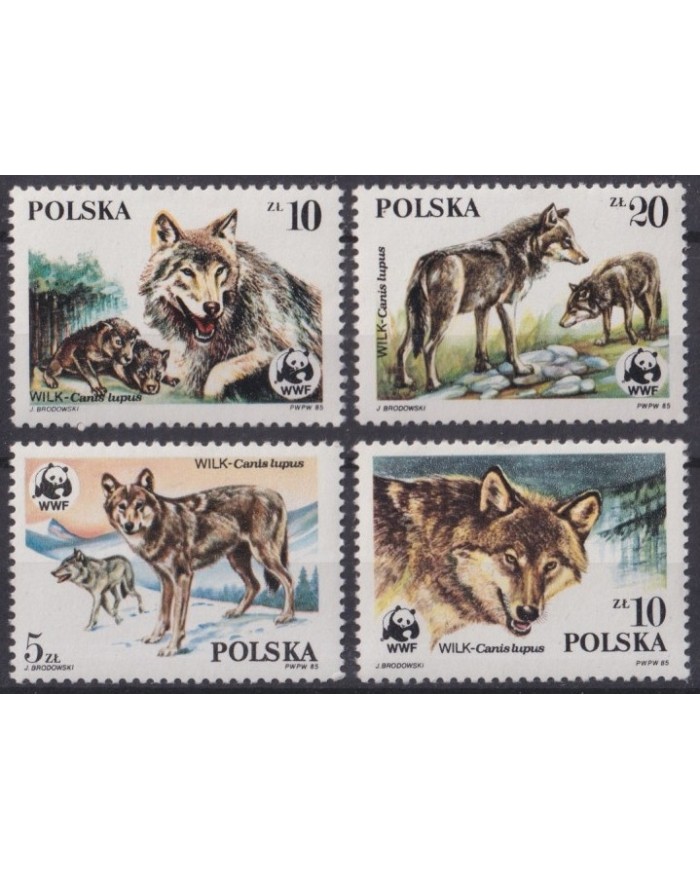 F-EX61595 POLAND MNH 1985 WWF FAUNA WILDLIFE FOX LOBOS.