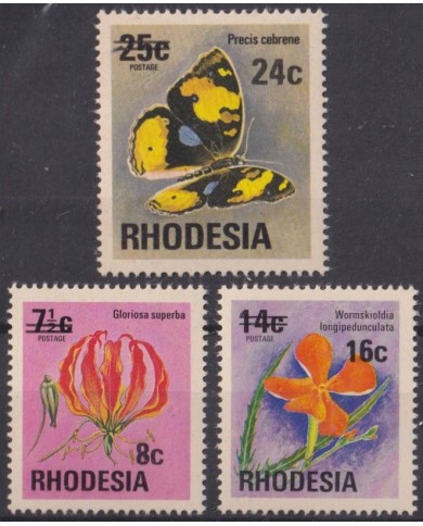 F-EX61634 RHODESIA MNH 1978 FAUNA BUTTERFLIES FLOWER OVERPRINTED.