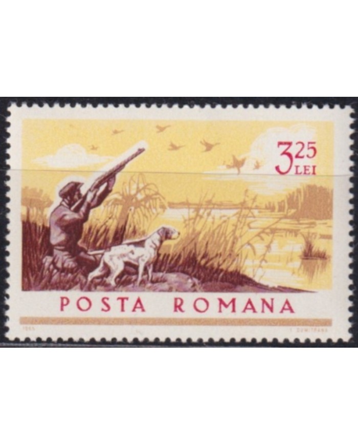 F-EX61592 RUMANIA MNH 1965 3,25l FAUNA HUNTING WITH DOG HUNTER.