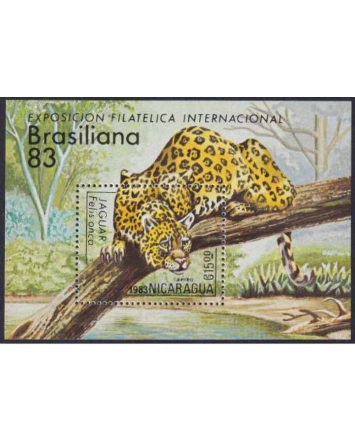 F-EX61783 NICARAGUA MNH SHEET JAGUAR FELINE 1983. EXPO FILATELICA INTERNACIONAL.