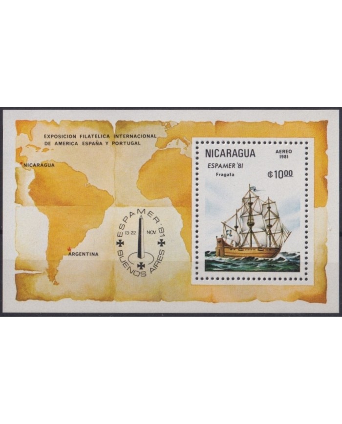 F-EX61784 NICARAGUA MNH 1981 SHEET DISCOVERY ESPAMER´81 BUENOS AIRES.