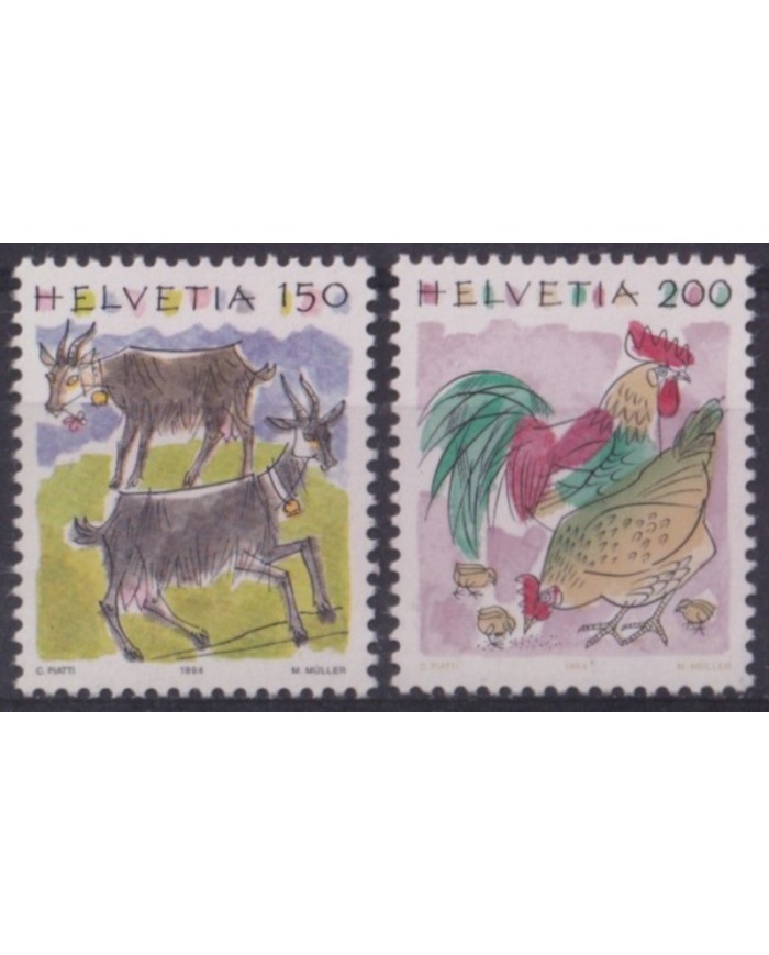 F-EX61623 SWIZERLAND MNH 1994 FAUNA WILDLIFE CONSERVATION DEER ROOSTER BIRD.