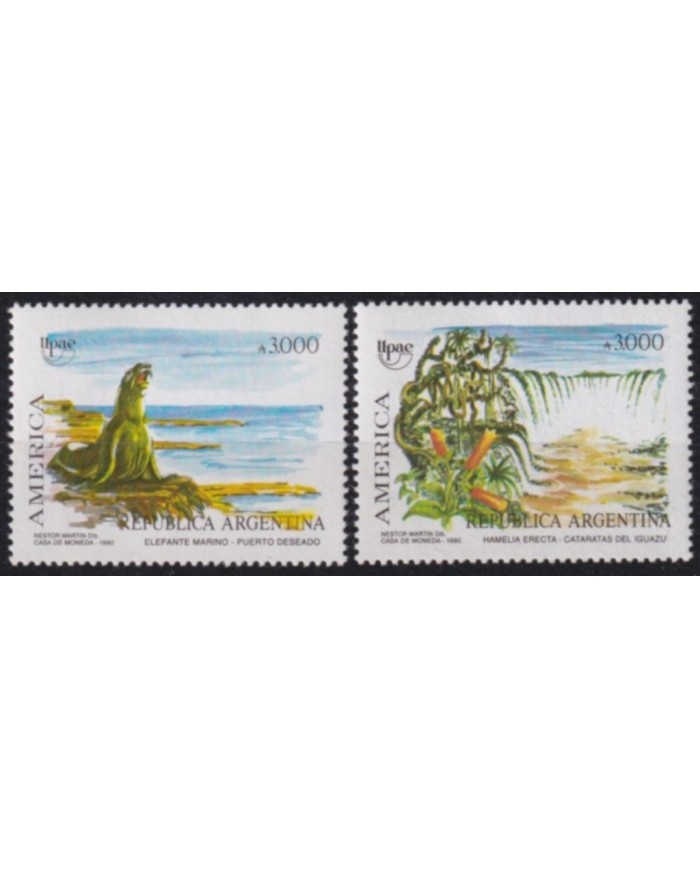 F-EX61668 ARGENTINA MNH 1990 AMERICA UPAEP WILDLIFE SEA LION FLOWER ORCHILD.