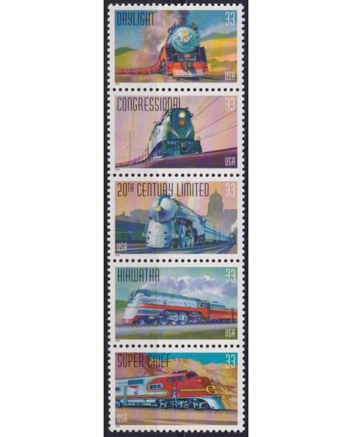 F-EX61375 USA US MNH 1999 RAILROAD TRAIN LOCOMOTIVE FERROCARRIL CHEMIS DE FER.