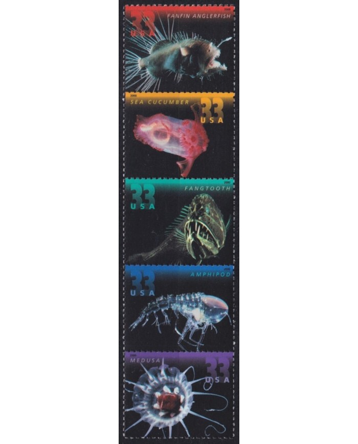 F-EX61384 USA US MNH 2000 DEEP SEA CREATURES MEDUSA FANTOOTH ANGLERFISH.