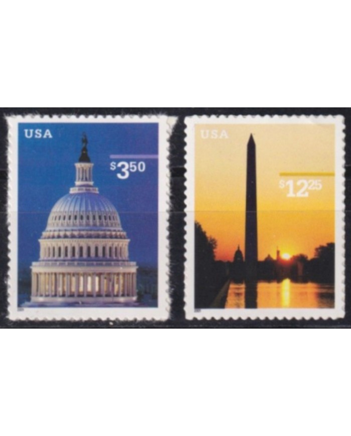F-EX61388 USA US MNH 2001 3,50$ CAPITOL & 12.25$ OBELISC.