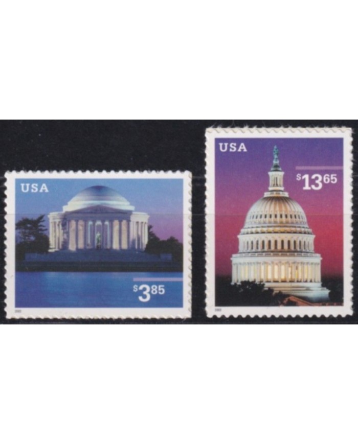 F-EX61400 USA US MNH 2002 13,65$ CAPITOL + 3,85$ MONTICELLO.