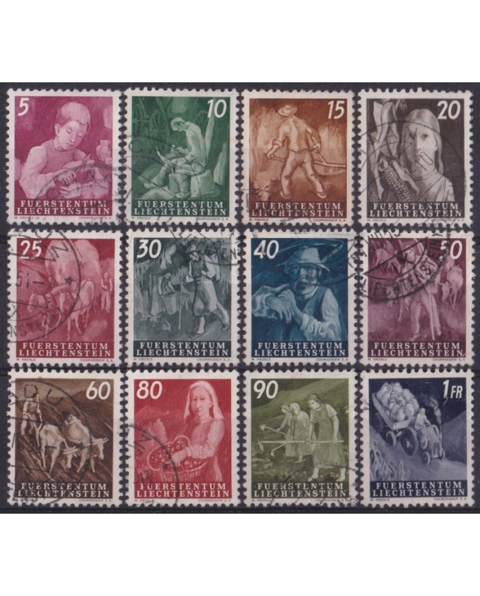 F-EX58943 LIECHTENSTEIN 1951 USED AGRICULTURAL WORKS FARMERS CAT +60€.
