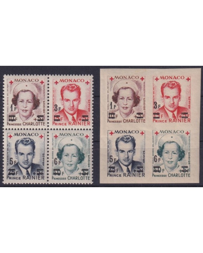 F-EX58920 MONACO MNH 1949 RED CROSS BLOCK NEW VALUE OVERPRINT HIGHT VALUE.