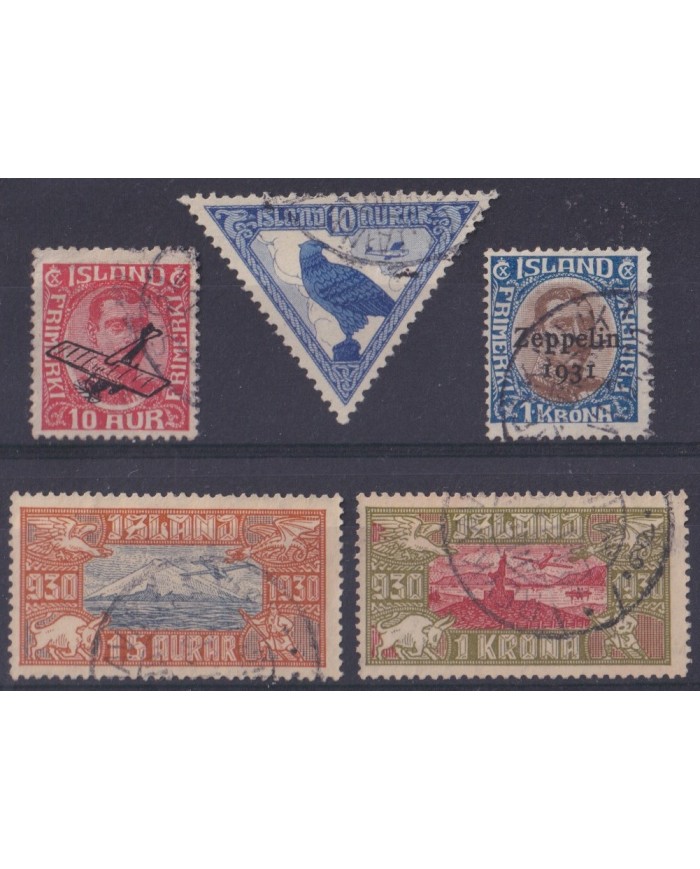 F-EX59398 ICELAND ISLAND 1928-31 AIRMAIL AIRPLANE AVION BIRD ZEPPELIN OVERPRINT