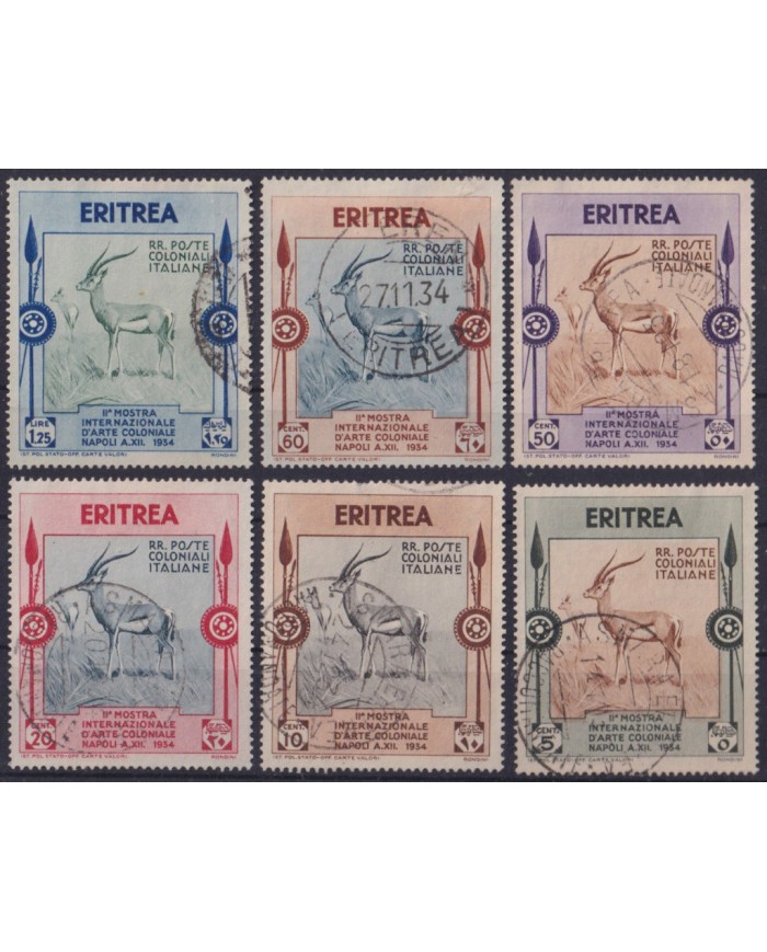 F-EX57737 ERITREA ITALY USED 1934 COLONIAL ART EXHIBITION ANTELOPE.