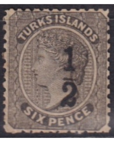 F-EX57750 TURKS IS 1881 QUEEN VICTORIA N8 6p NEW VALUE OVERPRINT ½ p UNUSED +100€.