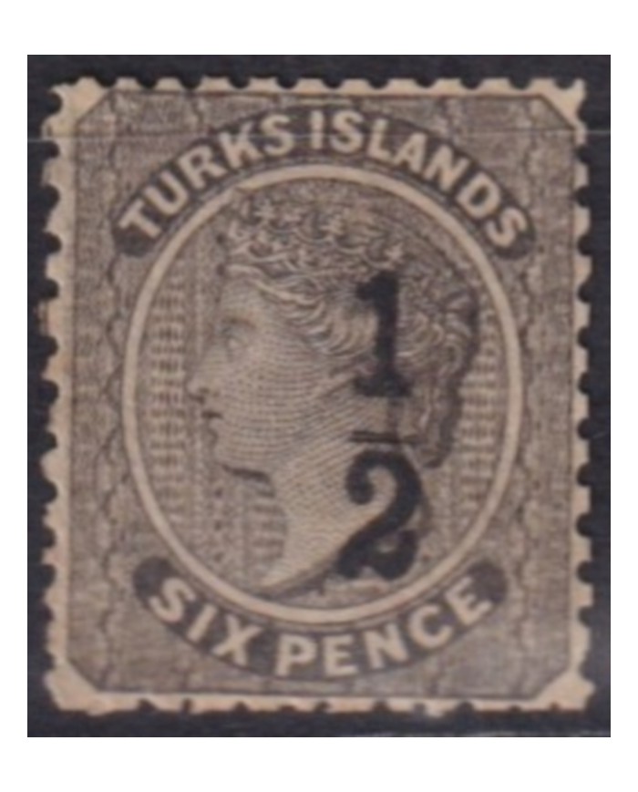 F-EX57750 TURKS IS 1881 QUEEN VICTORIA N8 6p NEW VALUE OVERPRINT ½ p UNUSED +100€.