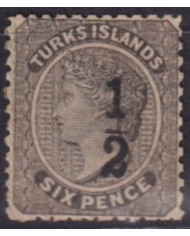 F-EX57750 TURKS IS 1881 QUEEN VICTORIA N8 6p NEW VALUE OVERPRINT ½ p UNUSED +100€.