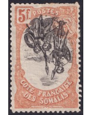 F-EX58280 SOMALIA COTE DES SOMALIS DJIBOUTI 1902 5fr INVERTER CENTER INDIGENOUS.