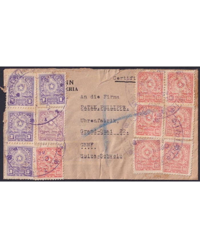 F-EX57577 PARAGUAY 1954 REGISTERED COVER TO SWITZERLAND.