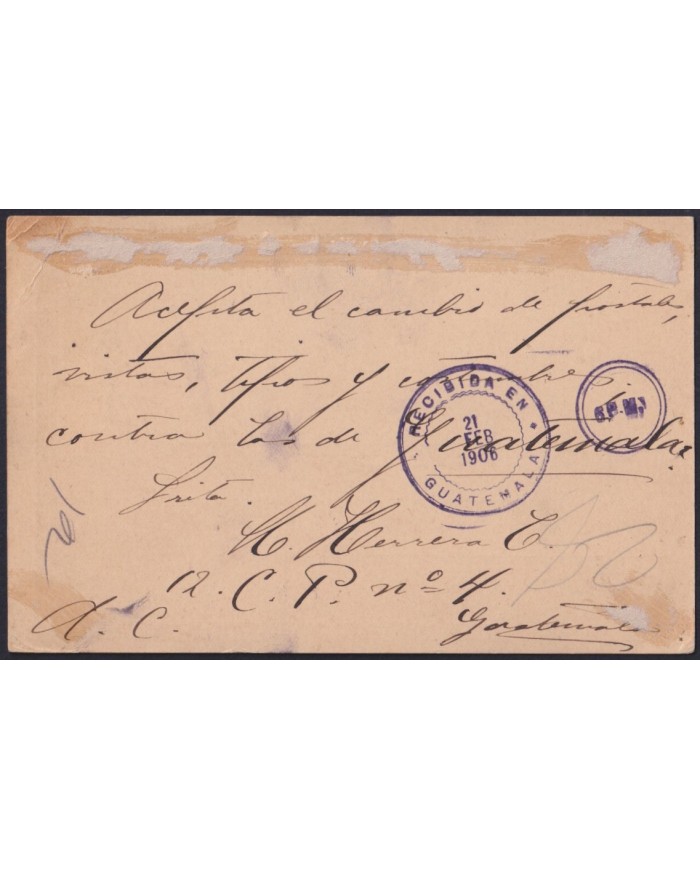 F-EX57572 GUATEMALA 1906 3c POSTAL STATIONERY TO BARCELONA SPAIN.