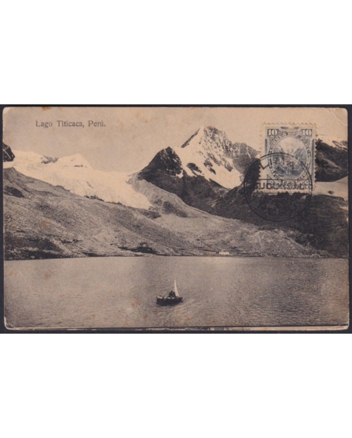 F-EX57578 PERU RARE TITICACA LAKE POSTCARD “SUCURSAL LIMA” CANCEL.