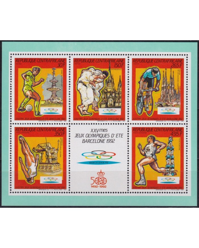 F-EX45533 CENTRAL AFRICA MNH 1989 OLYMPIC GAMES BARCELONA PERFORATED BLOCK.