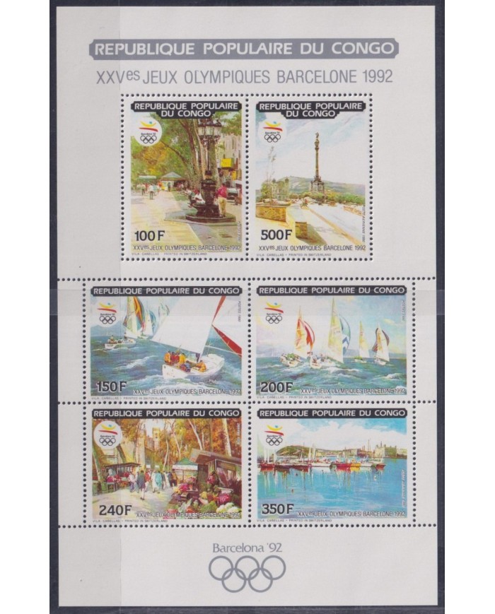F-EX48069 CONGO MNH 1990 OLYMPIC GAMES BARCELONA RAMBLA SHIP LIMITED EDITION.