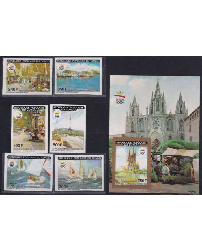 F-EX48088 CONGO MNH 1990 IMPERF OLYMPIC GAMES BARCELONA RAMBLA SHIP.