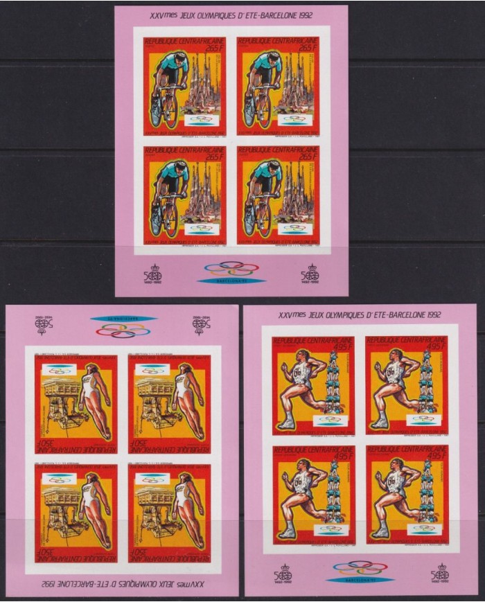 F-EX61868 CENTRAL AFRICA MNH 1987 IMPERF SHEET BARCELONA OLYMPIC ATHLETISM SOCCER.