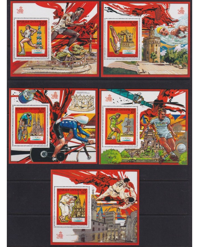 F-EX61979 CENTRAL AFRICA MNH 1987 PERF SHEET BARCELONA OLYMPIC ATHLETISM SOCCER.
