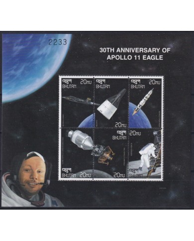 F-EX62101 BHUTAN MNH 1999 SPACE COSMOS EXPLORATION ROCKET 30th APOLLO 11 EAGLE.