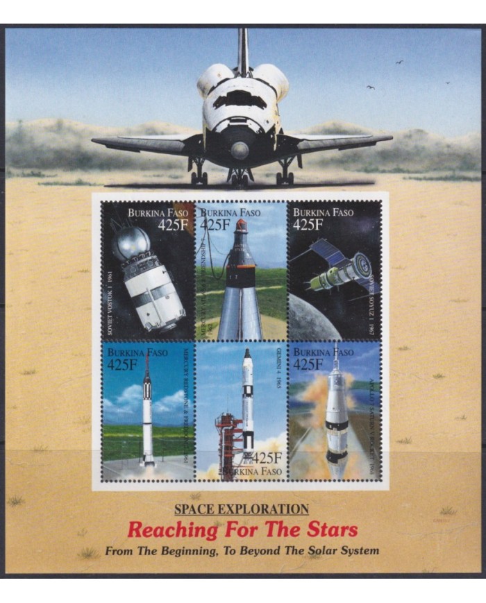 F-EX62103 BURKINA FASO MNH 2000 SPACE COSMOS EXPLORATION ROCKET REACHING FOR STAR.