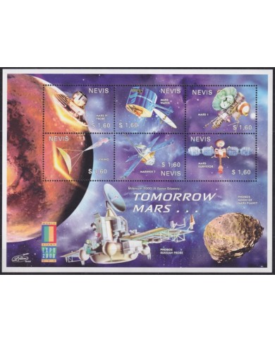F-EX62114 NEVIS MNH 2000 SPACE COSMOS EXPLORATION TOMORROW MARS ROCKET SATELLITE.