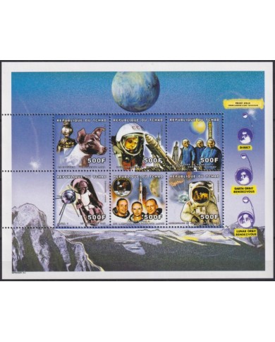 F-EX62131 CHAD MNH 1999 SPACE COSMOS EXPLORATION ROCKET SATELLITE LAIKA DOG ALDRIN GAGARIN.