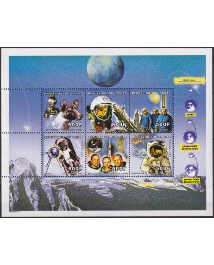 F-EX62131 CHAD MNH 1999 SPACE COSMOS EXPLORATION ROCKET SATELLITE LAIKA DOG ALDRIN GAGARIN.