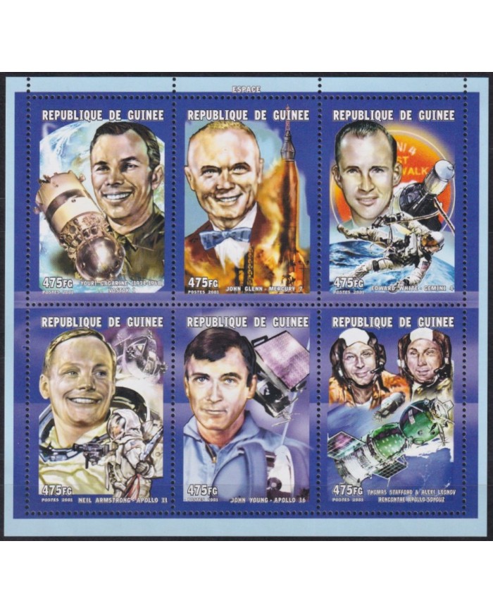 F-EX62132 GUINEA MNH 2001 SPACE COSMOS EXPLORATION ROCKET SATELLITE GAGARIN ARMSTRONG.