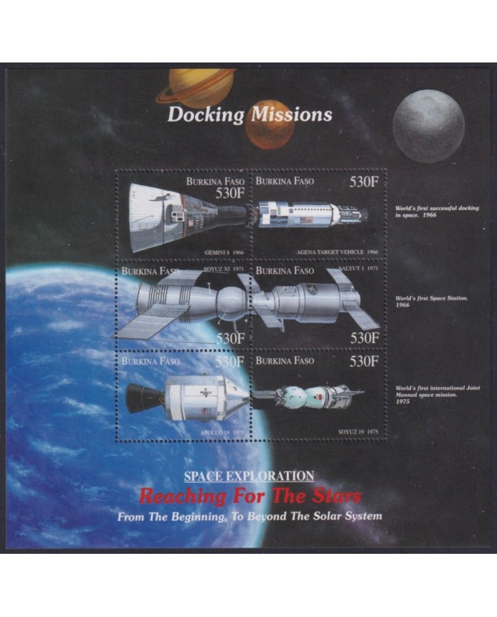 F-EX58095 BURKINA FASO MNH 2000 SPACE COSMOS EXPLORATION ROCKET DOCKING MISSIONS.