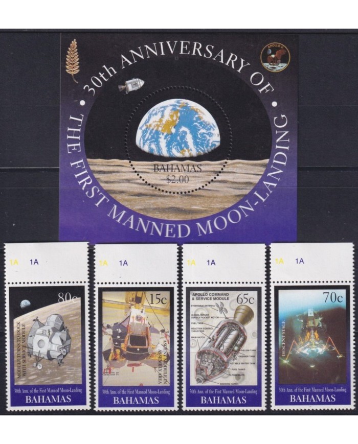 F-EX62544 BAHAMAS MNH 1999 SPACE COSMOS 30th APOLLO XI MANNED MOONLANDING ROCKET.