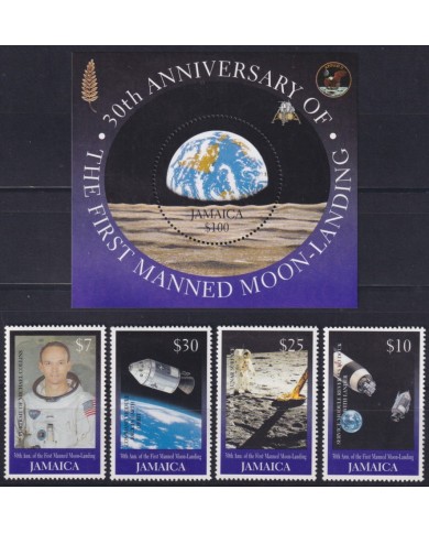F-EX62538 JAMAICA MNH 1999 SPACE COSMOS 30th APOLLO XI MANNED MOONLANDING ROCKET.