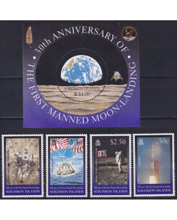 F-EX62537 SOLOMON MNH 1999 SPACE COSMOS 30th APOLLO XI MANNED MOONLANDING ROCKET.