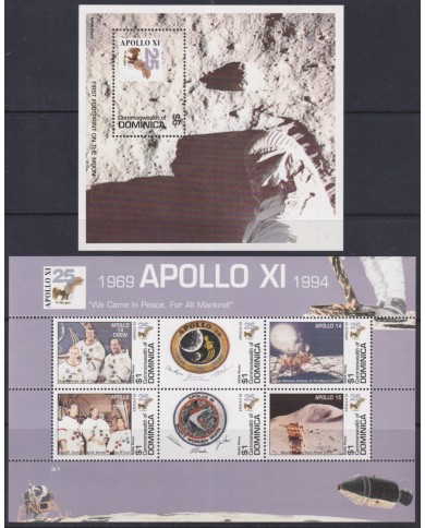 F-EX62521 DOMINICA MNH 1994 SPACE COSMOS 25th APOLLO XI MANNED MOONLANDING ROCKET.