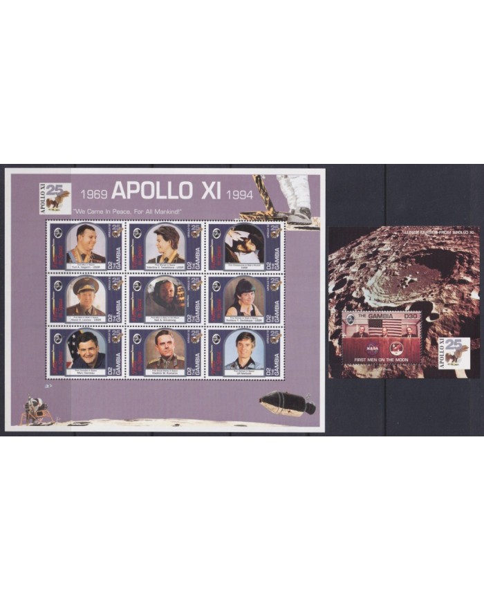 F-EX62529 GAMBIA MNH 1994 SPACE COSMOS 25th APOLLO XI MANNED MOONLANDING ROCKET.