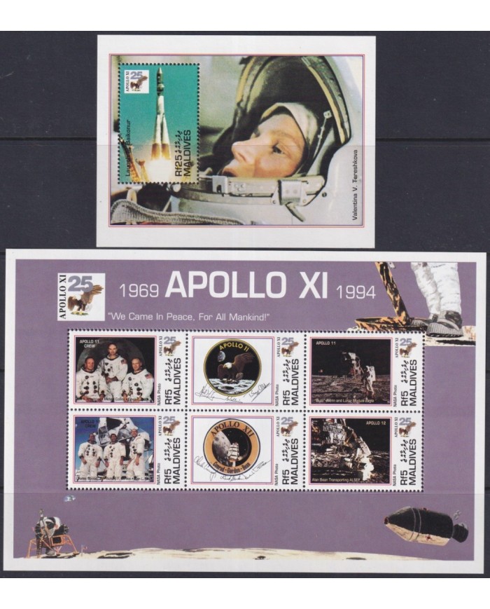F-EX62530 MALDIVES MNH 1994 SPACE COSMOS 25th APOLLO XI MANNED MOONLANDING ROCKET.