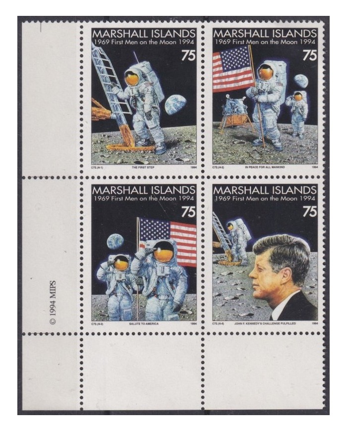 F-EX62298 MARSHALL MNH 1994 SPACE COSMOS 25th APOLLO XI MANNED MOONLANDING ROCKET.