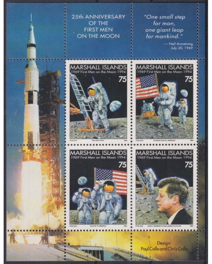F-EX62297 MARSHALL MNH 1994 SPACE COSMOS 25th APOLLO XI MANNED MOONLANDING ROCKET.